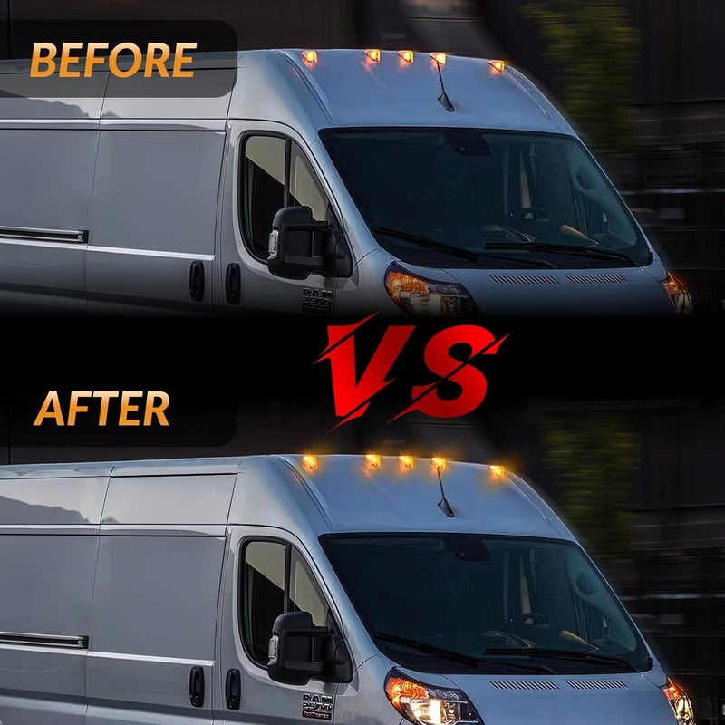 DERMOKA Cab Roof Top Marker Lights Amber Led Clearance Running Lamps for 2014-2023 Dodge Ram ProMaster 1500 2500 3500,5PCS (Clear Len) - Image 4